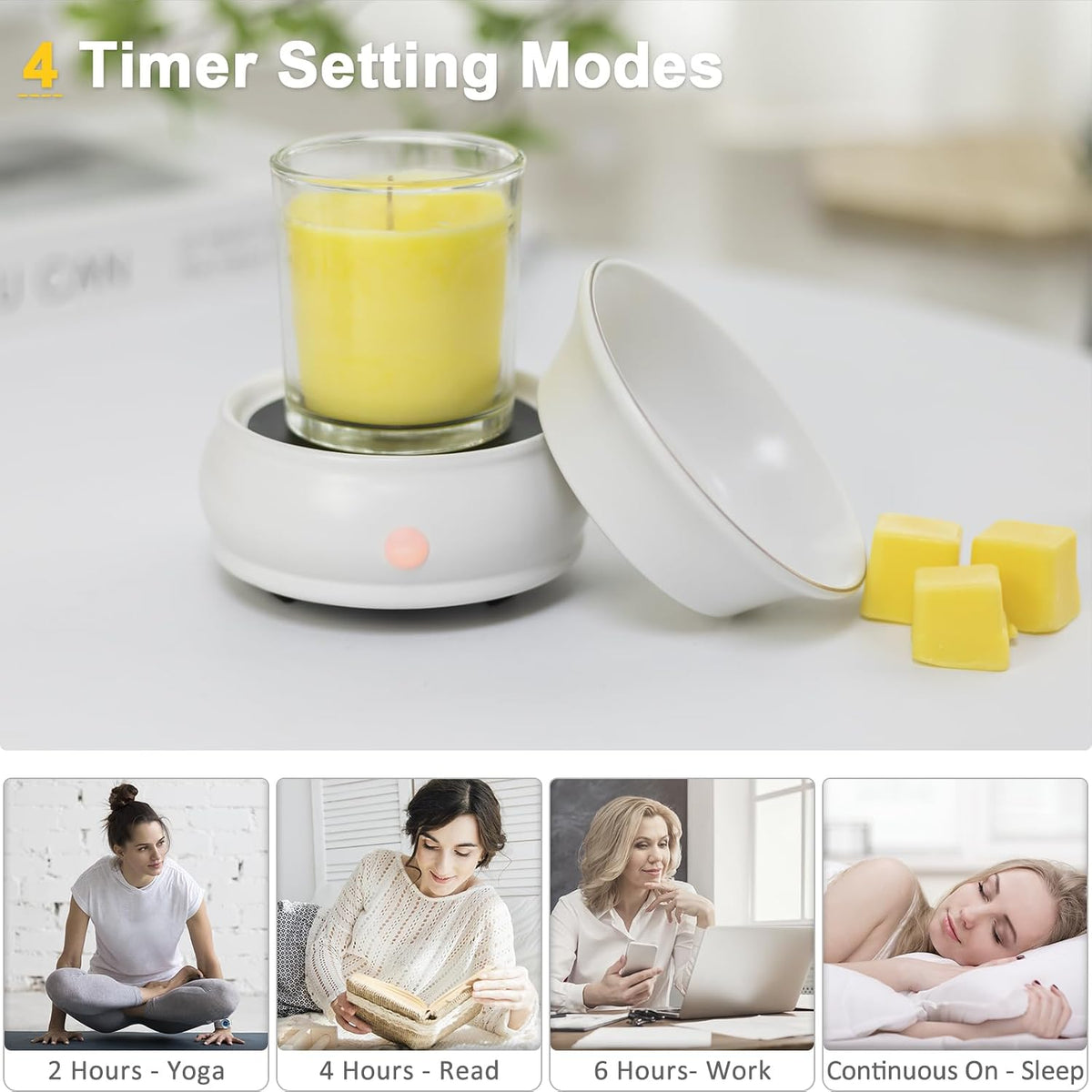 Bobolyn Wax Melter Candle Warmer with Timer - Ceramic Electric Scented Wax Melts Warmer 4-in-1 Candle Burner Melter Timer Adjust Fragrance Intensity Auto Shut Off for Home Office Bedroom Gift & Decor