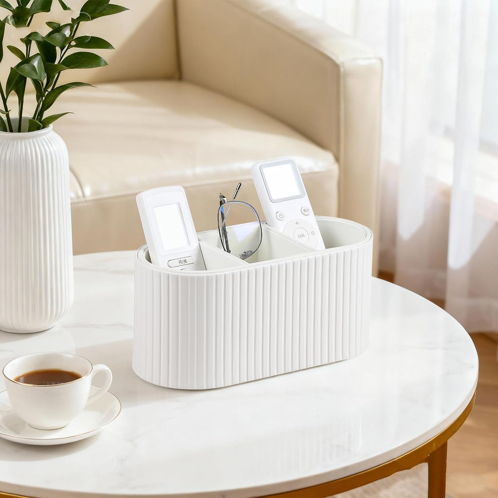 Oval Pen Holder for Desk, Remote Control Holder, Ivory