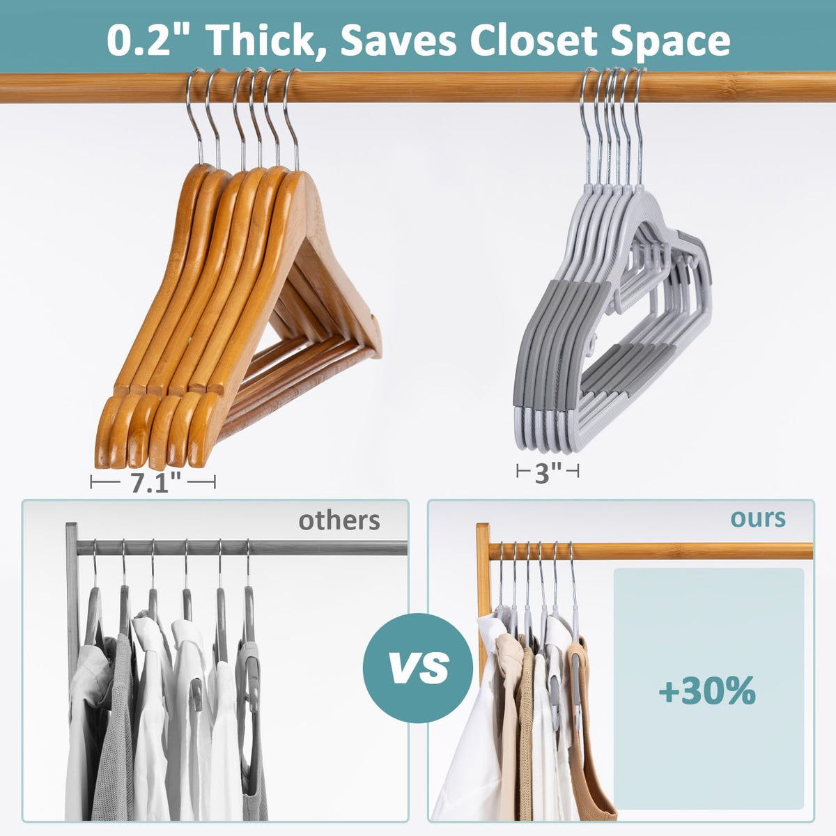 30-Pack Plastic Clothes Hangers, Space Saver, Non Slip, 360° Swivel Hook, 0.2 Inches Slim, Sturdy Heavy Duty Hangers for Coat, Durable Hangers for Suits, Light and Dark Gray