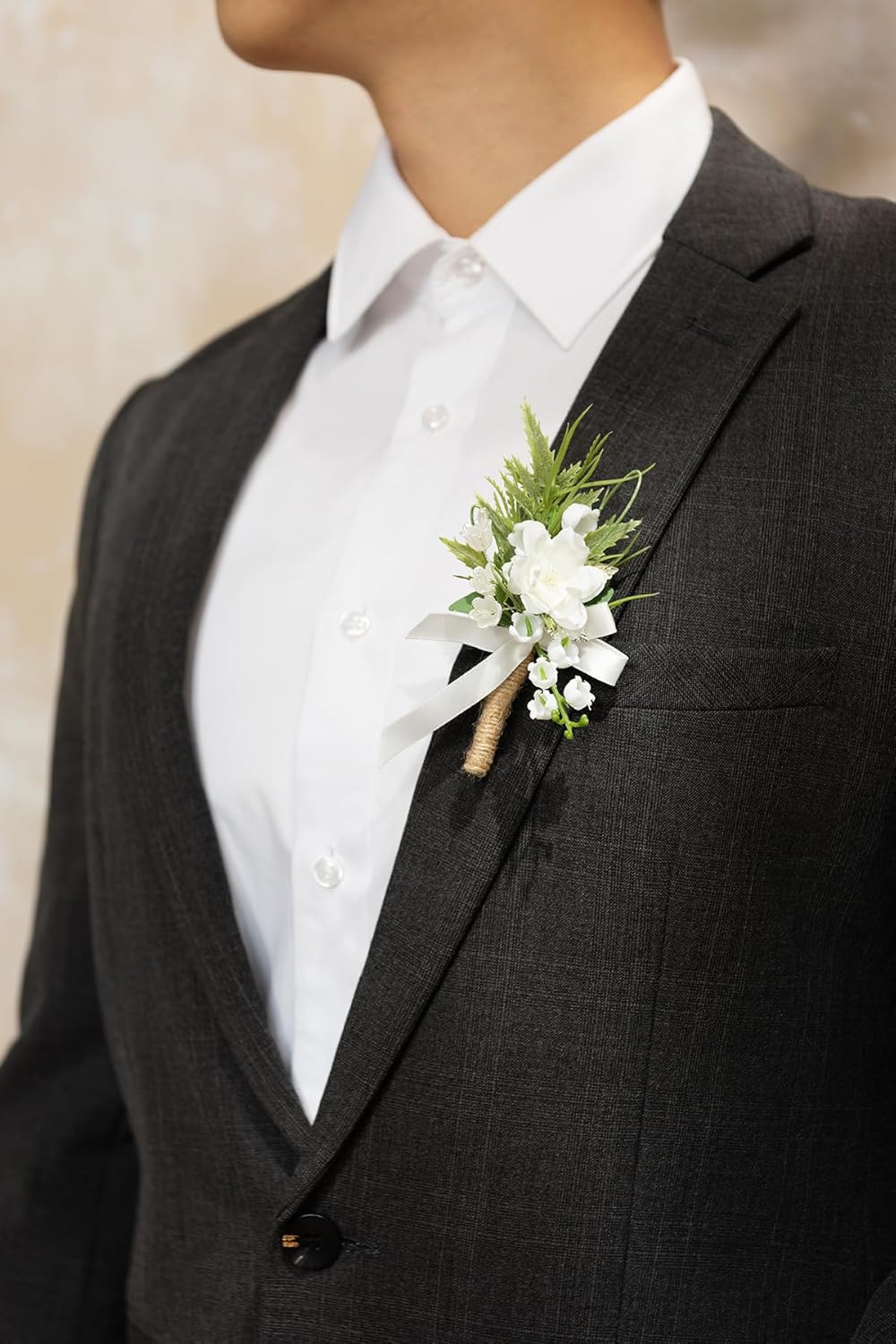 Ling's Moment Boutonniere for Men, White Lily Valley, 10pcs