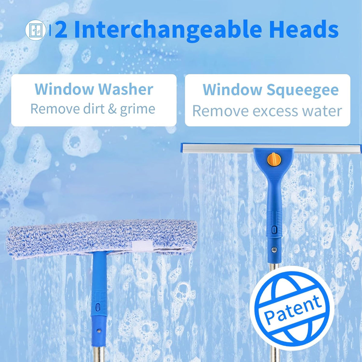 10Ft Window Squeegee with Long Handle, Window Washer for High Windows Glass