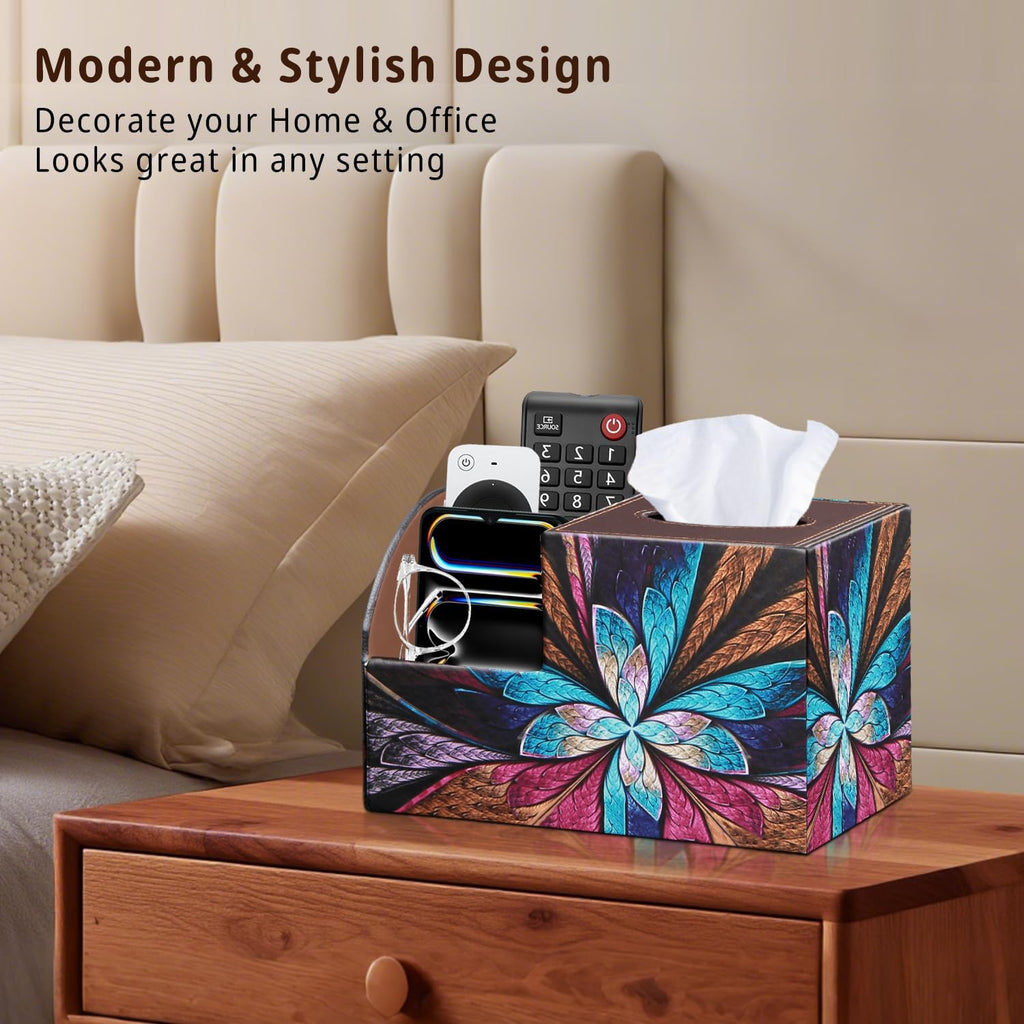 PU Leather Square Tissue Box Cover - Multi-Functional Tissue Box Holder