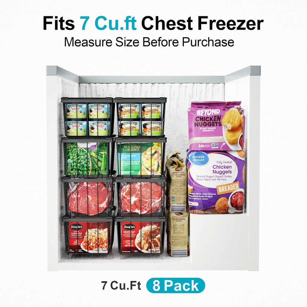 iSPECLE Freezer Organizer Bins - Small Storage Baskets for 7 Cu.Ft, 4 Pack