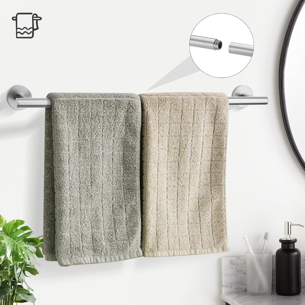 TURS Brushed Nickel 5-Piece Bathroom Hardware Set Towel Bar Set SUS304 Stainless Steel Towel Racks for Bathroom Wall Mounted, 23.6-Inch