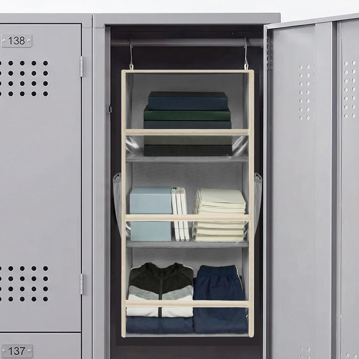 STORAGE MANIAC 6-Shelf Hanging Closet Organizer and Storage, 2 Separable 3-Shelf Haning Organizers for Closet, Collapsible Hanging Shelves Wardrobe Organization, College Dorm Room, Nursery, Gray