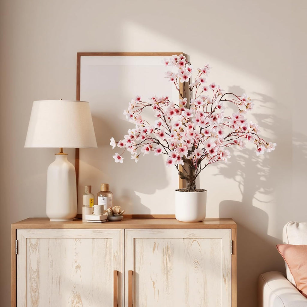 Caxchiling Artificial Cherry Blossom Tree 2FT, Faux Potted Tree Indoor