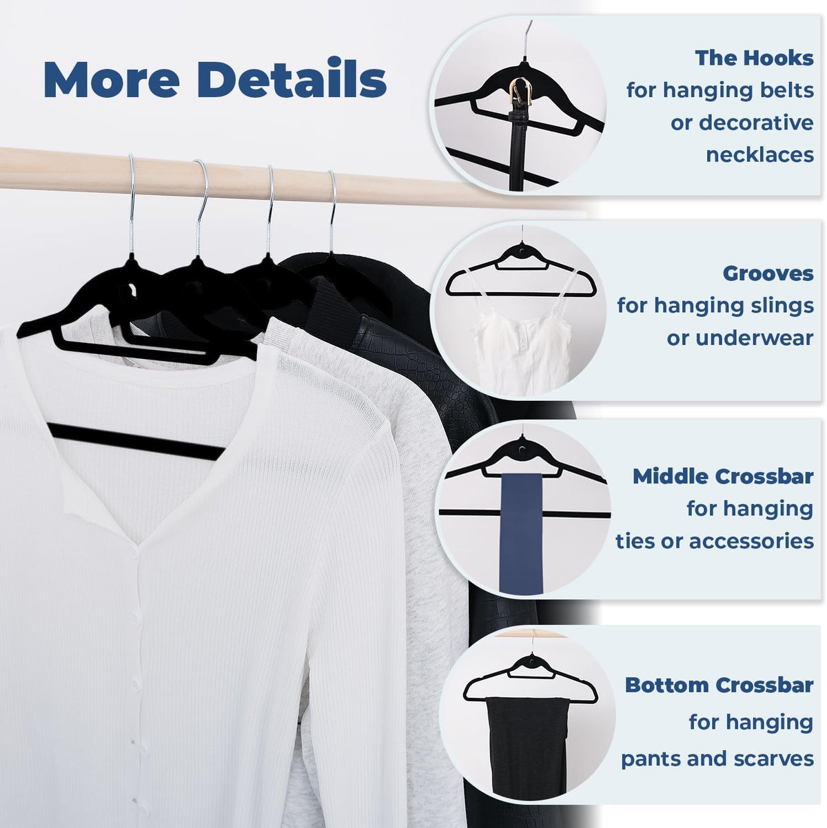 Black Velvet Hangers, Stackable Hanger with Non Slip Felt Fabric