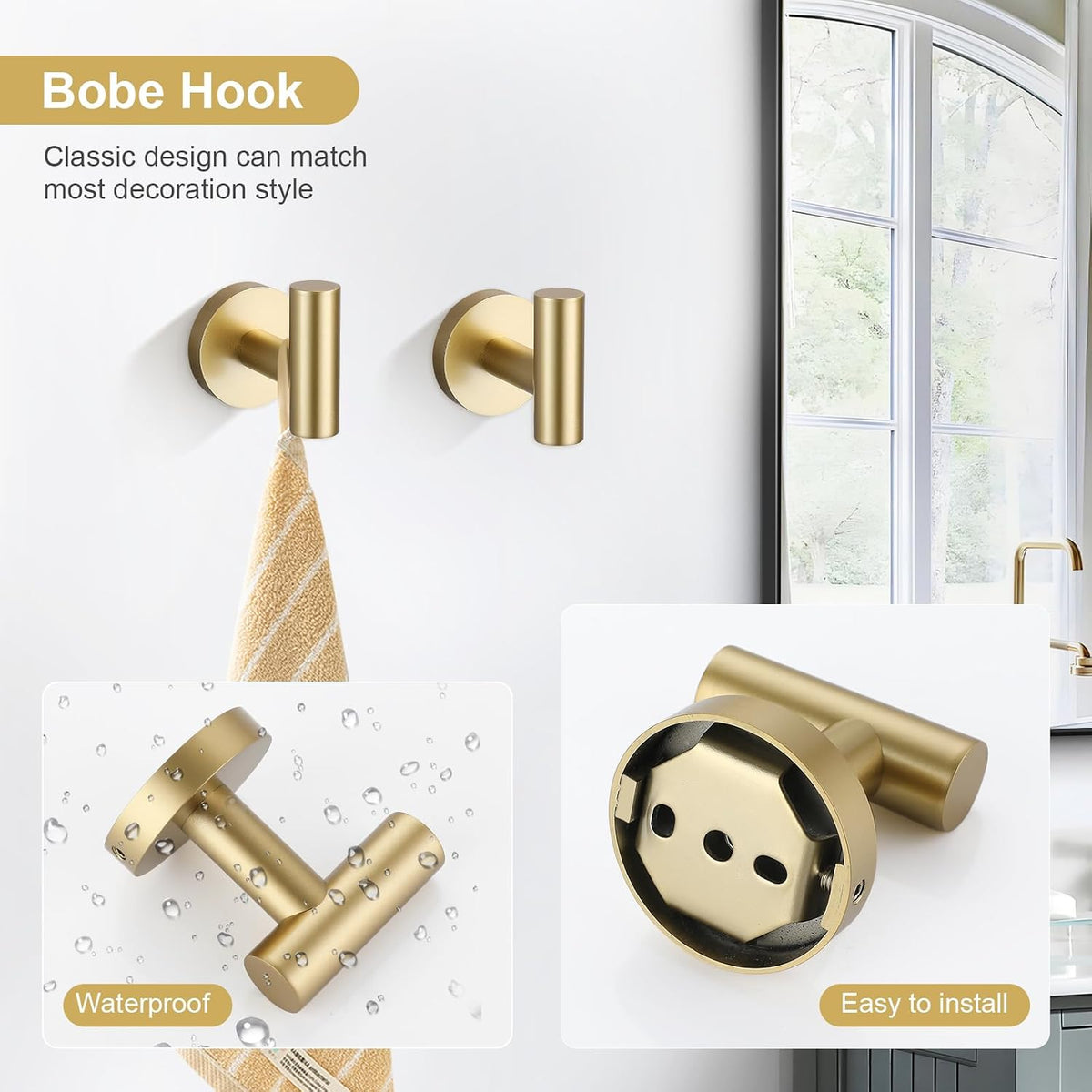 TQKAG 8-Pieces Bathroom Hardware Set, Brushed Gold Towel Bar Set 23.6 Inch