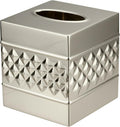 Monarch Abode Tissue Box Cover Square – Handcrafted Geo Embossed Nickel Chrome Finish Metal Tissue Holder Box for Bathroom Accessory, Aesthetic Decorative Facial Napkin Cube for Modern Home Décor