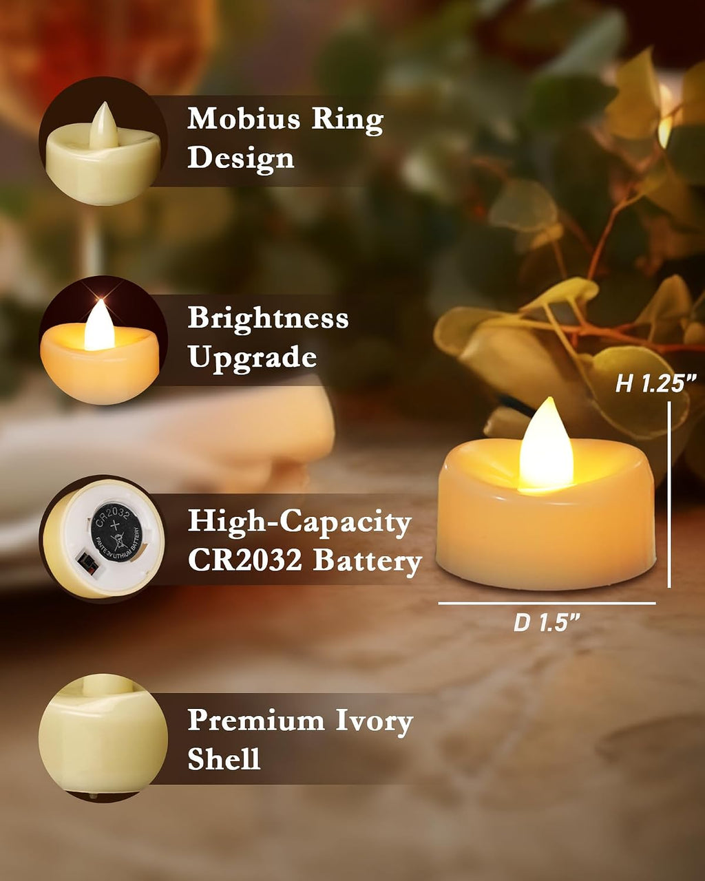merrynights 12 Pack Tea Lights Candles Battery Operated, Ivory Shell