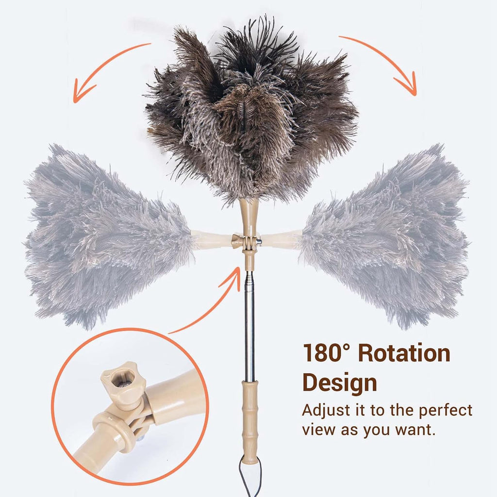 Extendable Ostrich Feather Duster, Natural Ostrich Feathers Long Handle Duster for Cleaning, 47” Soft & Fluffy Feather Duster for High Ceilings, Fans, Walls, Furniture, Home Dusting(A11-Ivory)