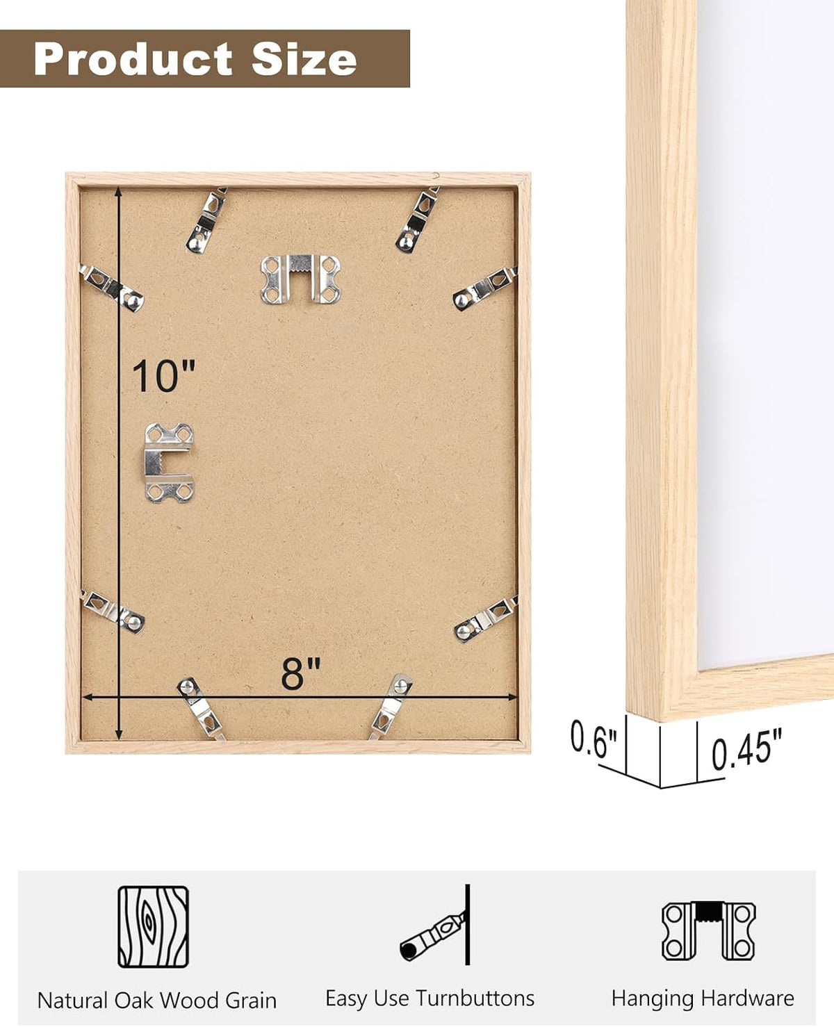 KINLINK 8x10 Picture Frames Natural Oak Wood Frames Set of 4