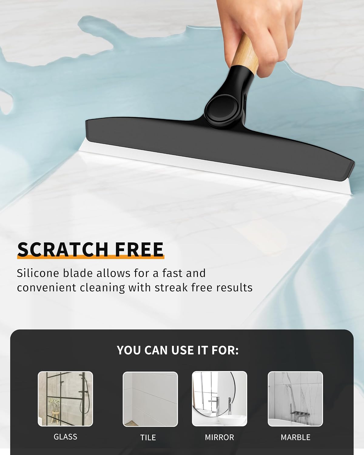 MR.SIGA Silicone Squeegee for Shower Door, Mirror, Glass, 10 inch, Black