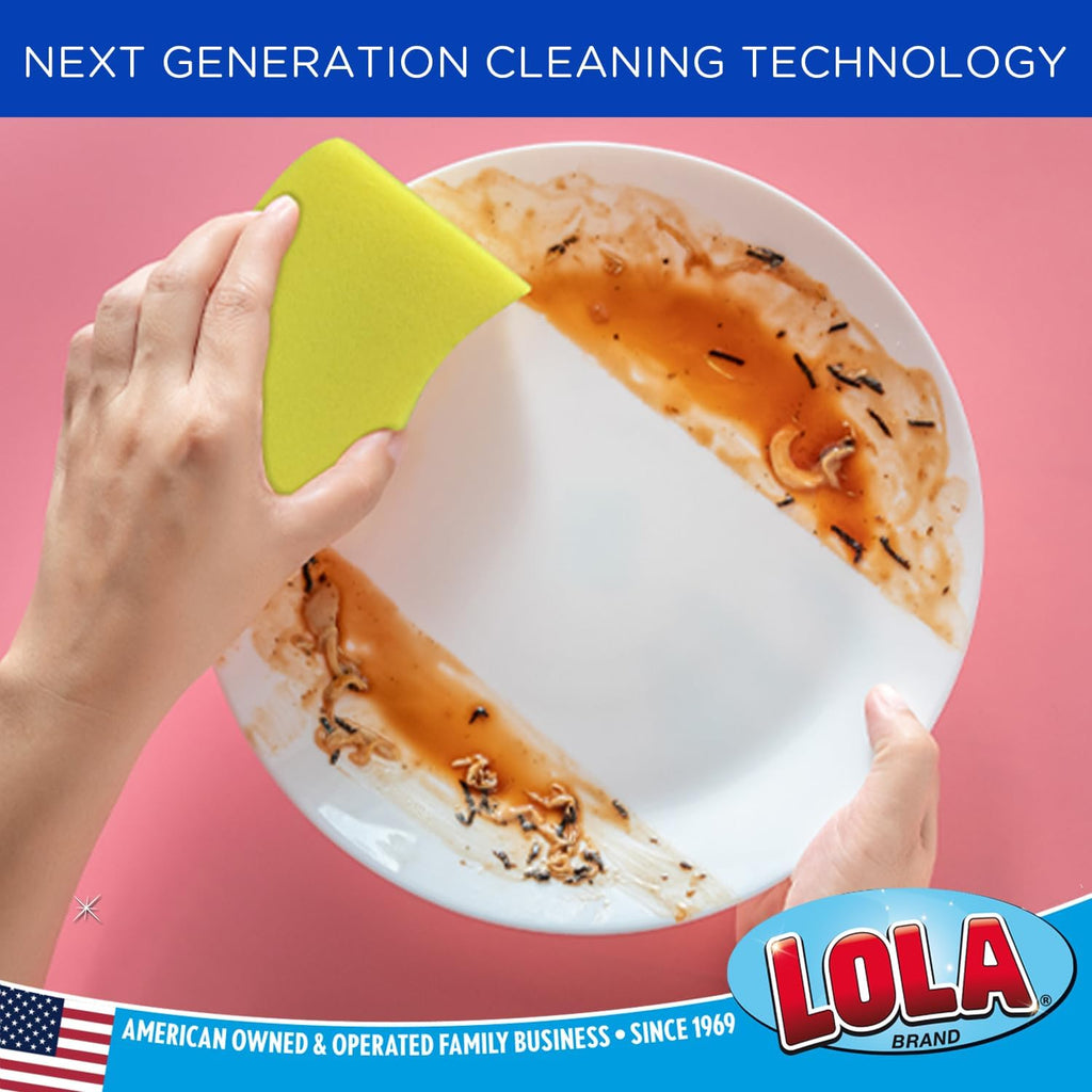 LOLA Heavy Duty Scrub Sponges, 24 Pack, Made in USA, Superior Sponge Lasts up to 4X Longer, Reusable Long Lasting, Next Generation Cleaning