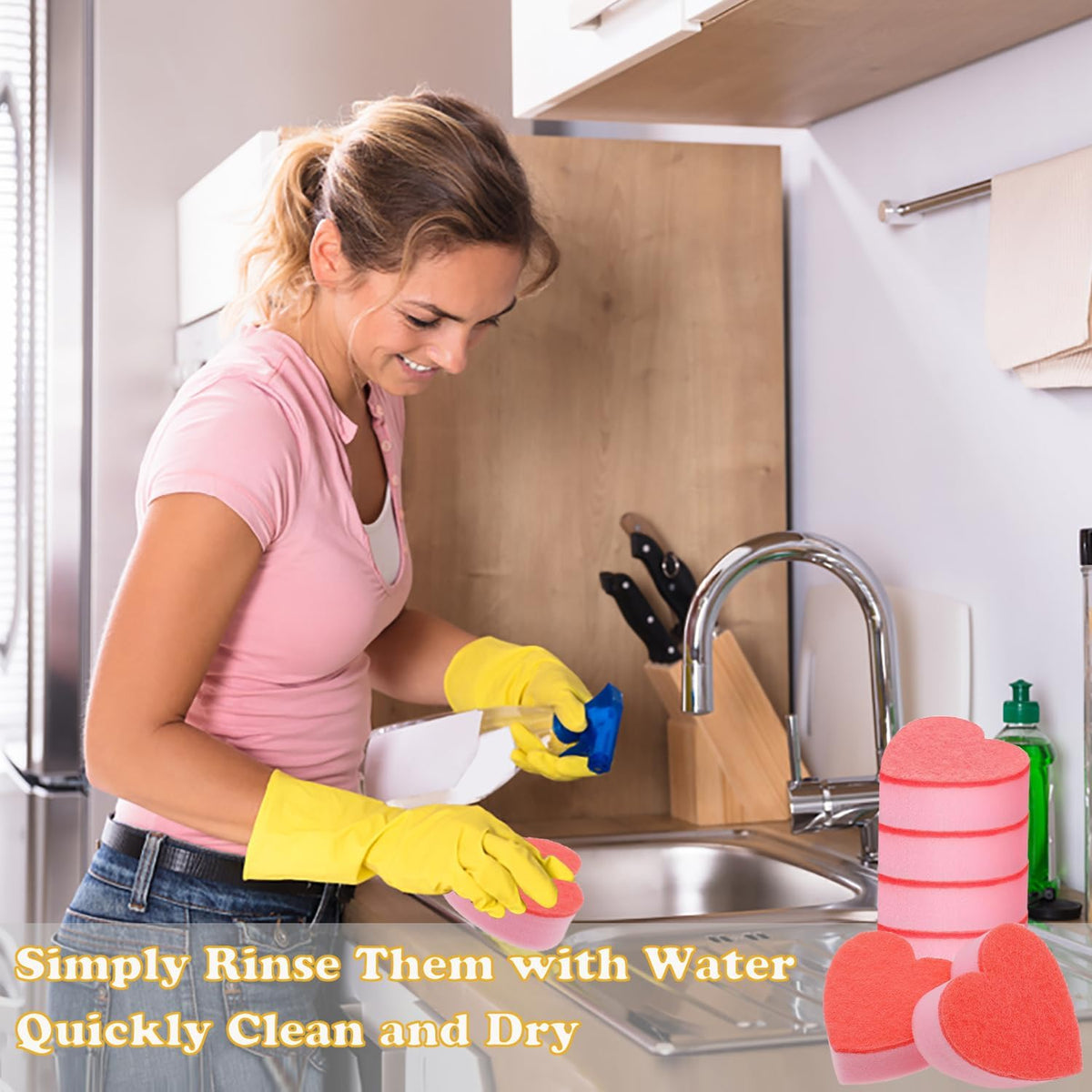 Heart Shaped Non-Scratch Scrub Sponge, Dual-Sided Cleaning Kitchen Sponge and Scrubber for Washing Dishes, Pots & Pans and Household Cleaning Supplies, 6 Scrubbing Sponges