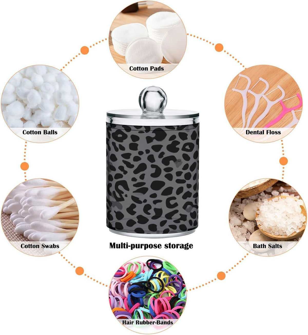 Black Leopard Print Qtip Holder Apothecary Jars Bathroom Storage Floss Makeup Organizer for Cotton Ball Swab Acrylic 2 Packs