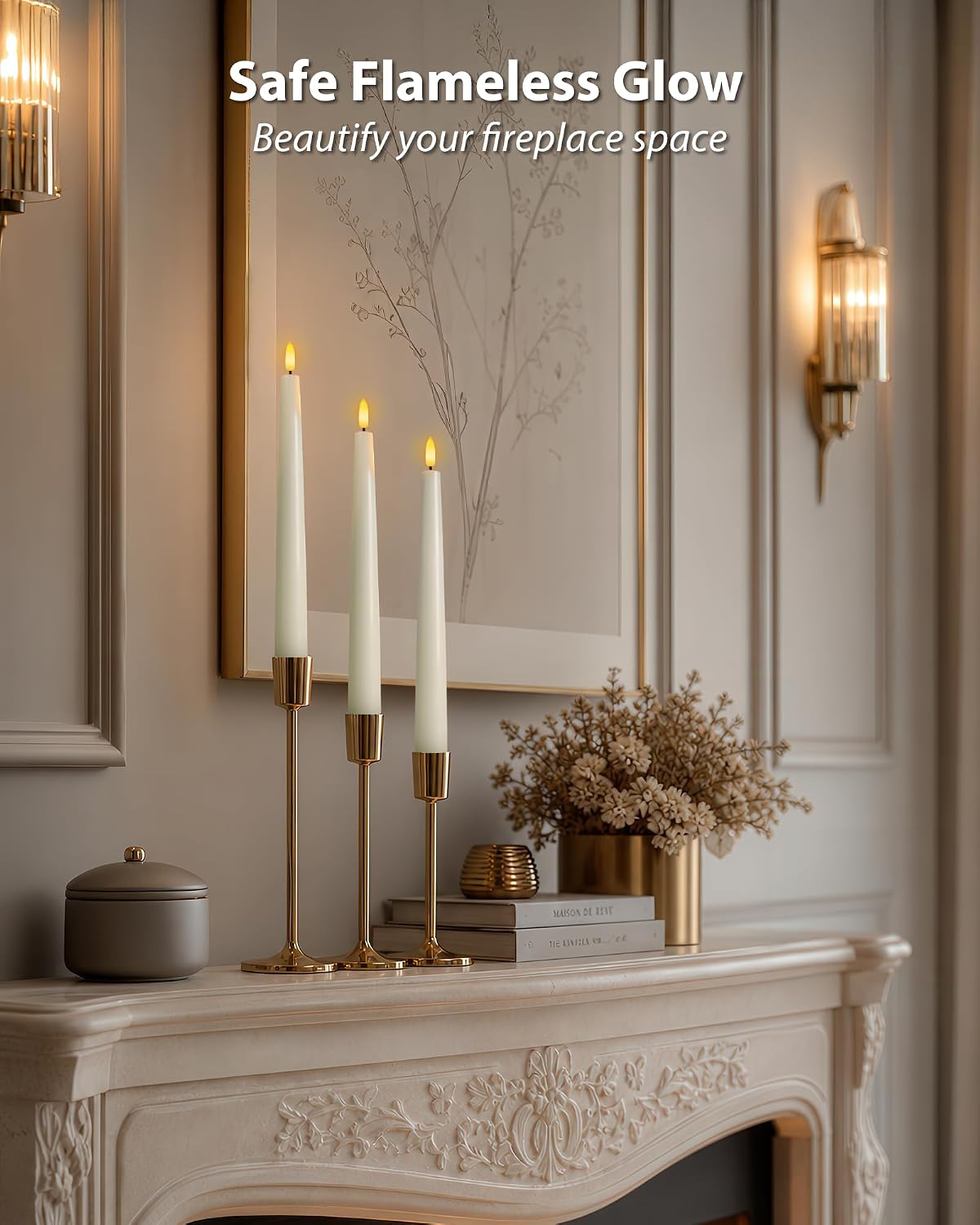 Homemory 9.6 Inches Waxy Flameless Taper Candles with Remote Timer Dimmer, Flickering LED Candlesticks, Battery Operated Window Candle for Christmas Wedding Decor, 6 Pcs Ivory Classic Taper Candles