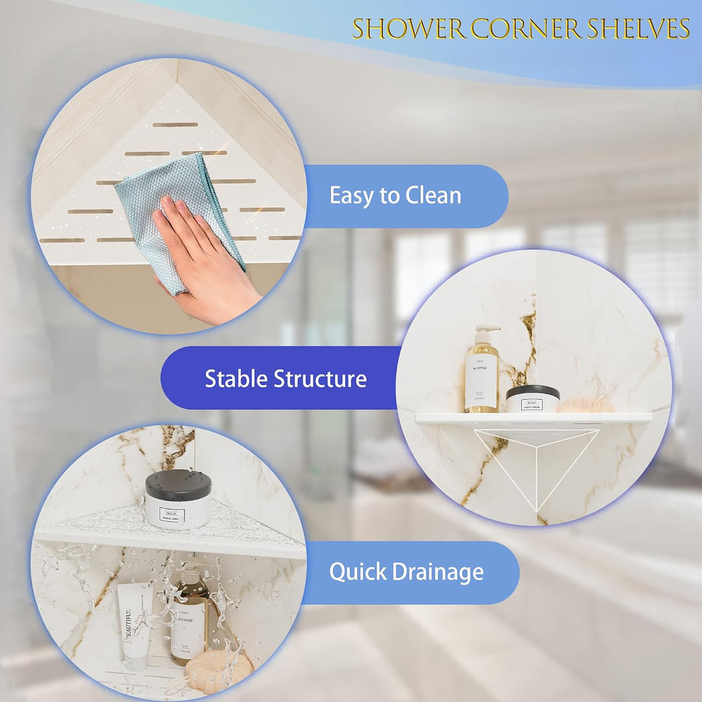 Neodrain 10 Inch White Corner Wall Shelf for Tile Wall Insert, Set of 2