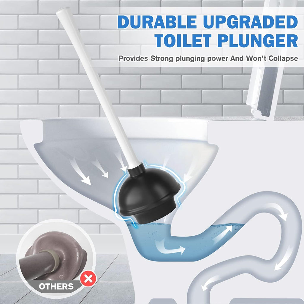 Toilet Plunger and Brush, Bowl Brush and Heavy Duty Toilet Plunger Set with Ventilated Holder, 2-in-1 Bathroom Cleaning Combo with Modern Caddy Stand for 5.7-inch Toilet Drain(White)