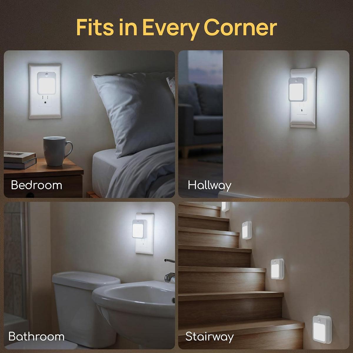 Plug-in LED Night Light with Automatic Motion Sensor, Cool White, 4-Pack