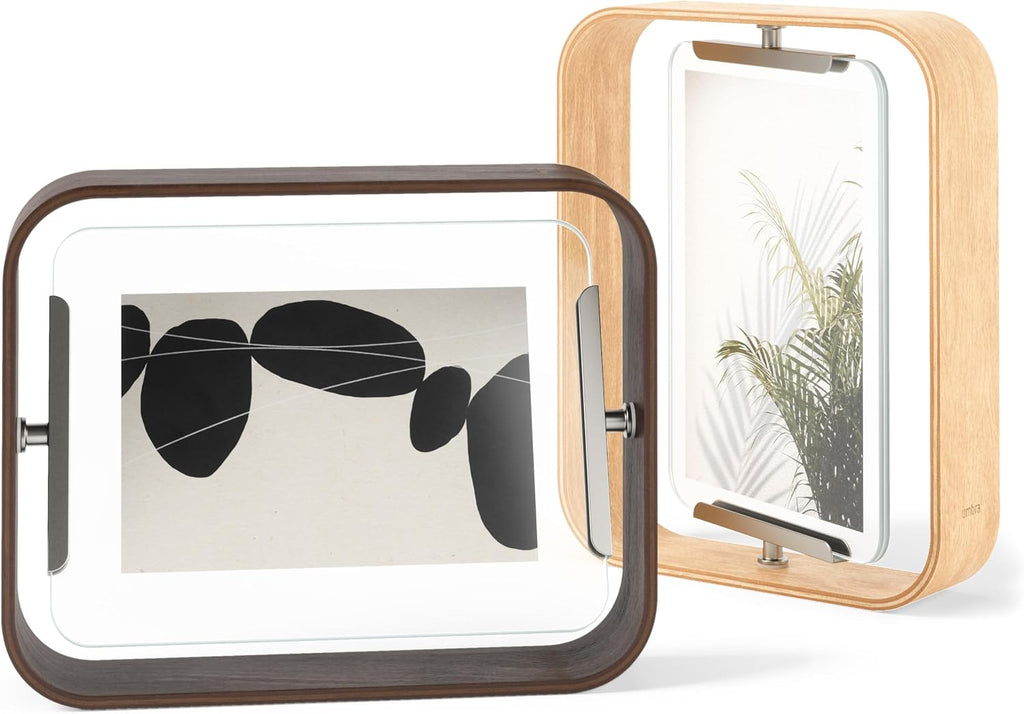 Umbra Bellwood 5x7" Desk Picture Frame with Bent Wood Trim and Two-Sided Rotating Display, Natural