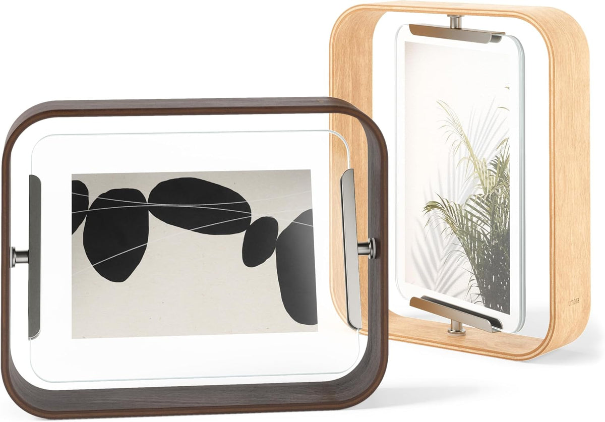 Umbra Bellwood 5x7" Desk Picture Frame with Bent Wood Trim and Two-Sided Rotating Display, Natural