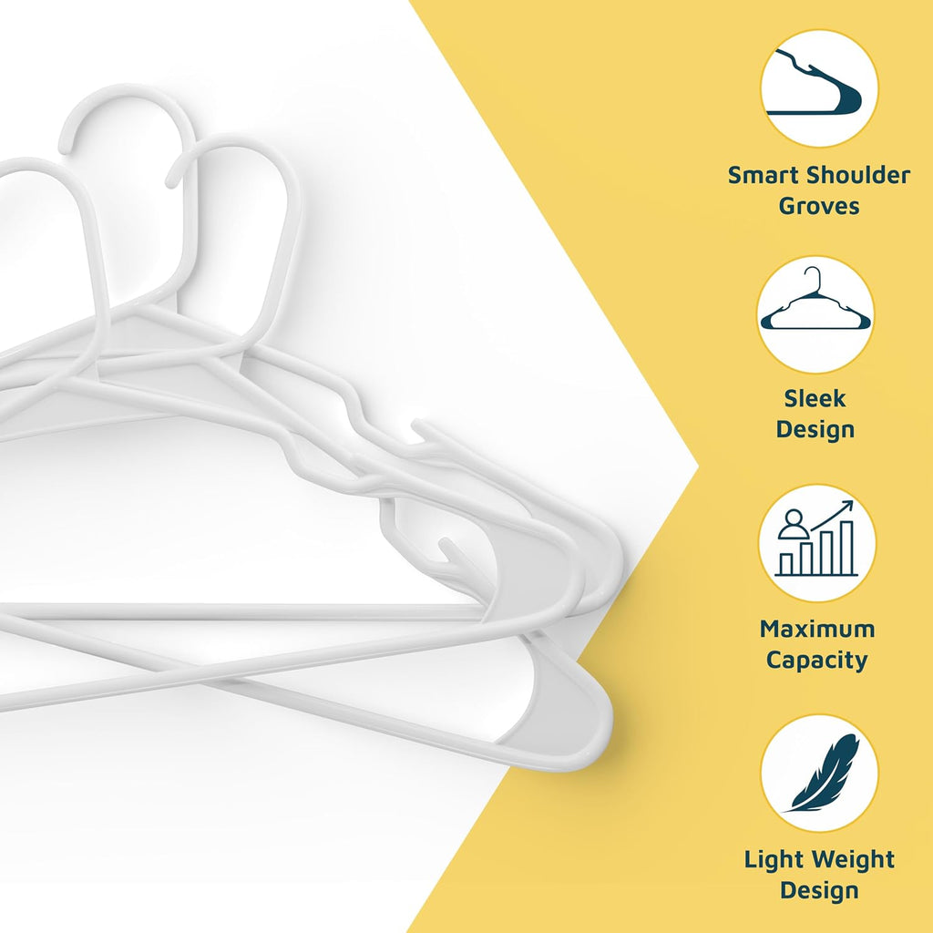Lifemaster Plastic Clothes Hanger Set - 120 Pieces Versatile, Lightweight, Space-Saving, Non-Slip, Slim Designed, Dry and Wet Clothes Hanger Set - White