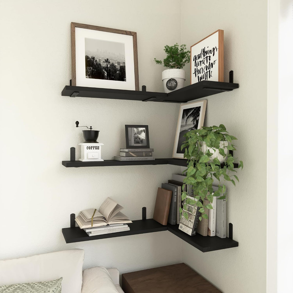 WOPITUES Floating Shelves Set of 6 for Wall Decor & Storage, Black