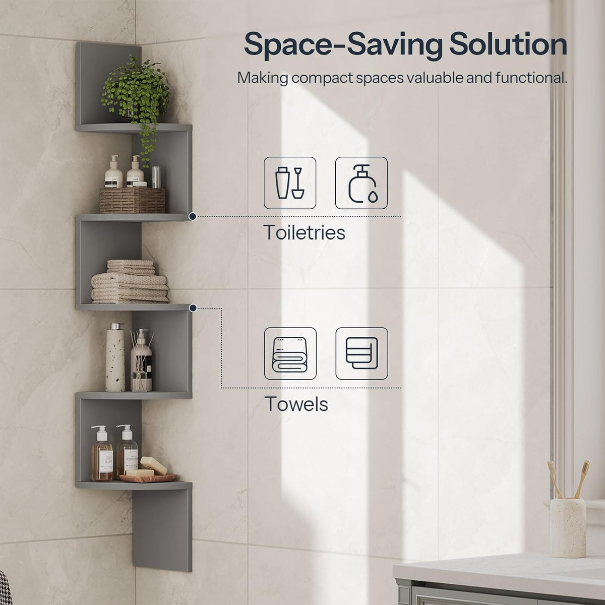 HOOBRO Corner Shelf Wall-Mounted, Set of 2 Floating Corner Shelves for Wall