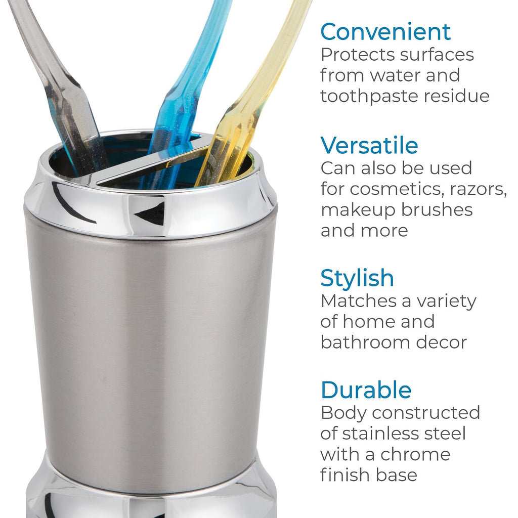 iDesign Preston Toothbrush Holder, Brushed & Chrome Split Finish