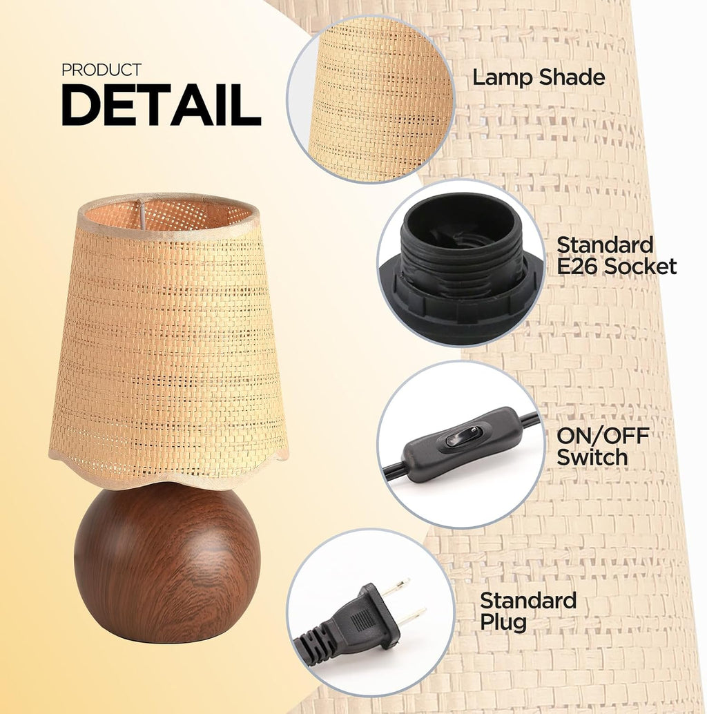 Minimalist Rattan Table Lamp, 11' Height, Woven Lampshade & E26 Socket Metal Base