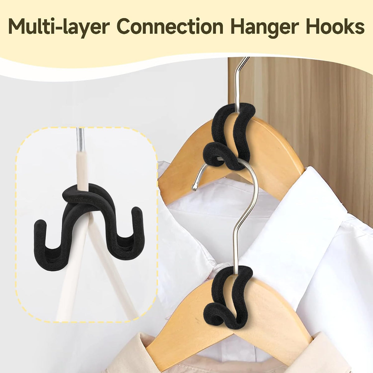 Mlici 60 Pack Velvet Space Saving Hanger Connector Hooks for Closet, Black