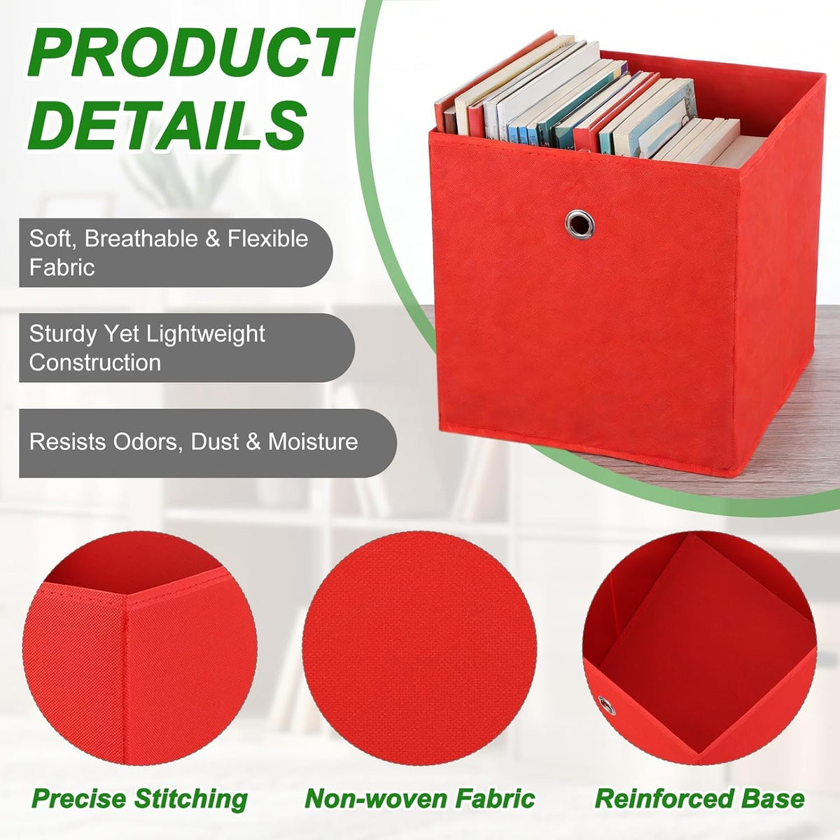 uxcell 3 Pack Storage Cubes 12x12x12 for Organizing Red