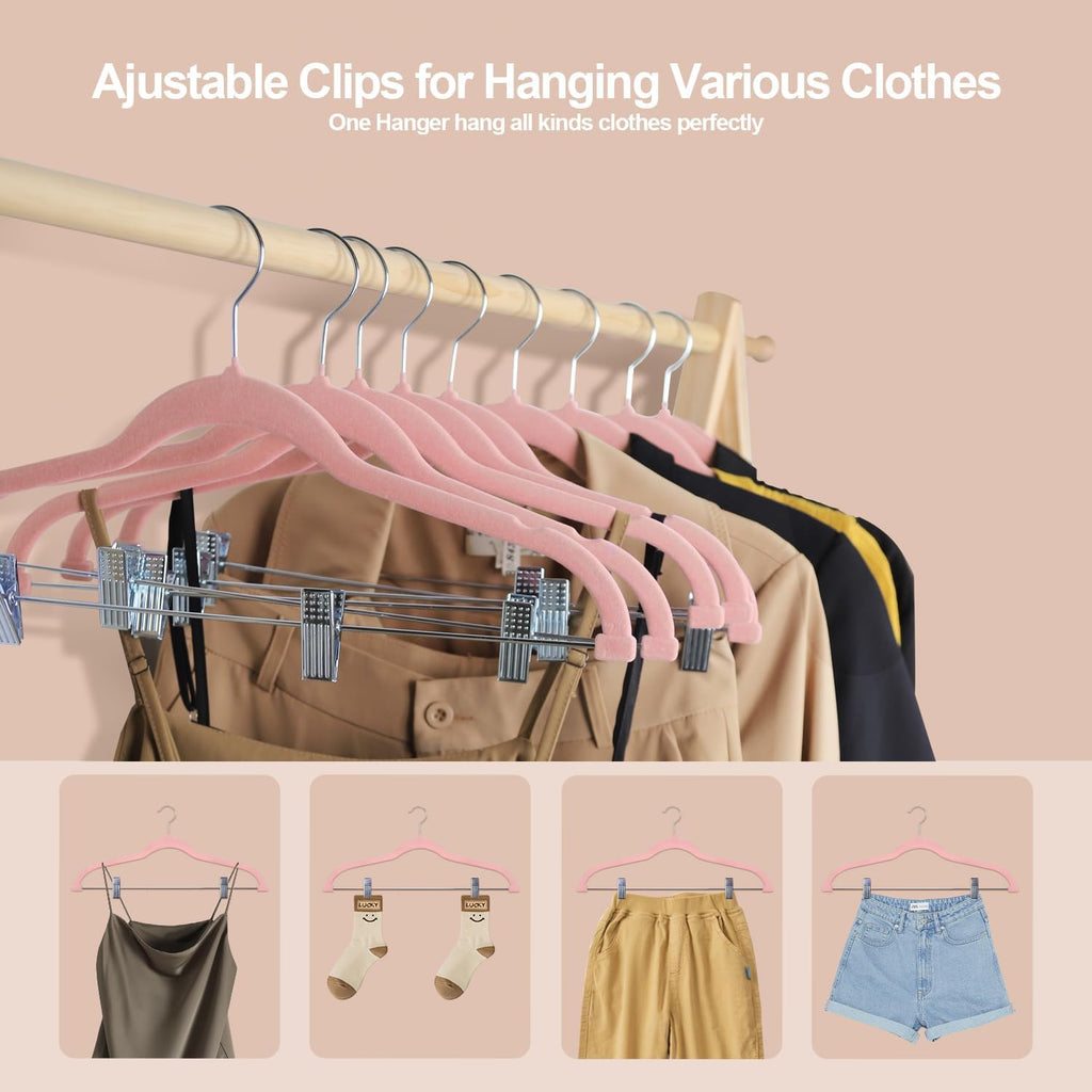 Stormix 18 Pack Velvet Skirt Hanger with Clips Non-Slip 16.5 inches Pink