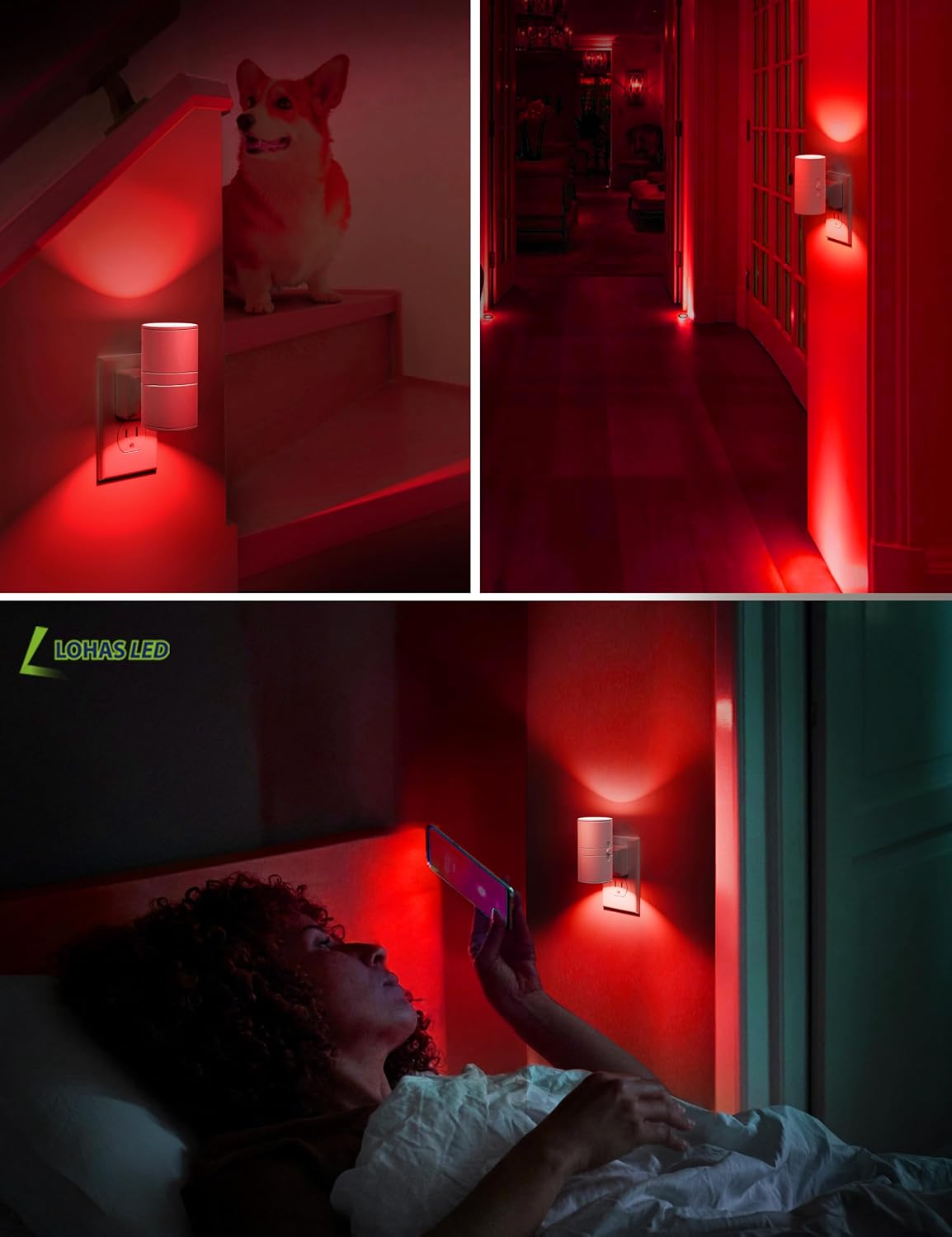 L LOHAS LED Red Night Light, Circadian Night Lights Plug into Wall, 2 Pack