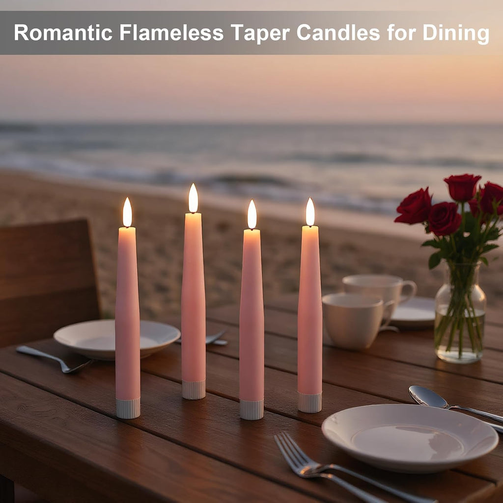 Flameless Taper LED Candles Battery Operated with Remote Timer, Pink