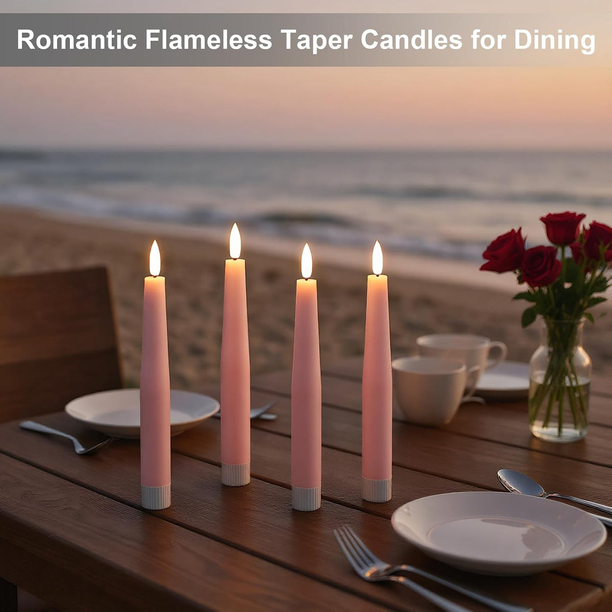 Flameless Taper LED Candles Battery Operated with Remote Timer, Pink