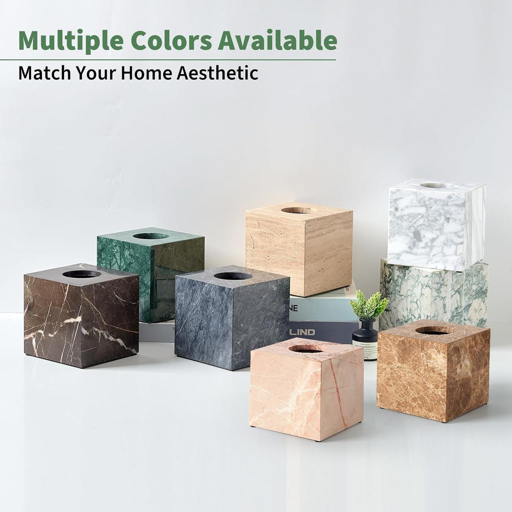 Real Natural Travertine Tissue Box Cover, 5.5in Square Holder