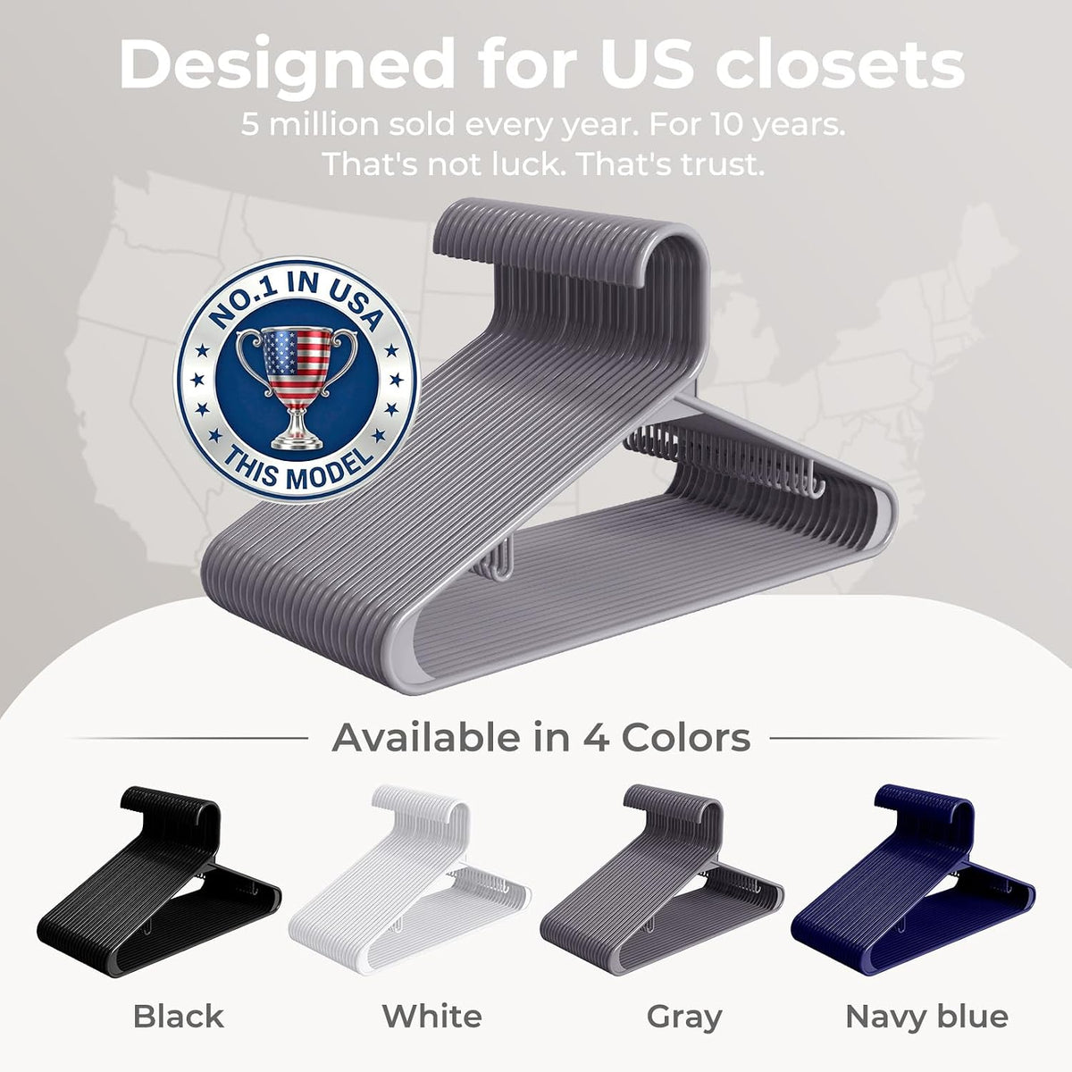 HOUSE DAY Grey Plastic Hangers 20 Pack, Slim Space-Saving Clothes Hangers