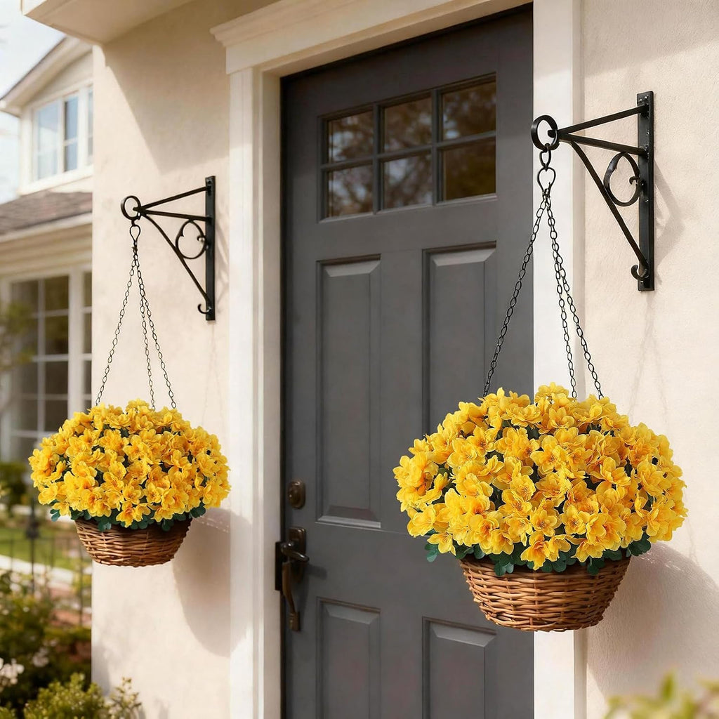 8 Bundles 16" Artificial Azalea Flower Bouquet for Front Door(Yellow)