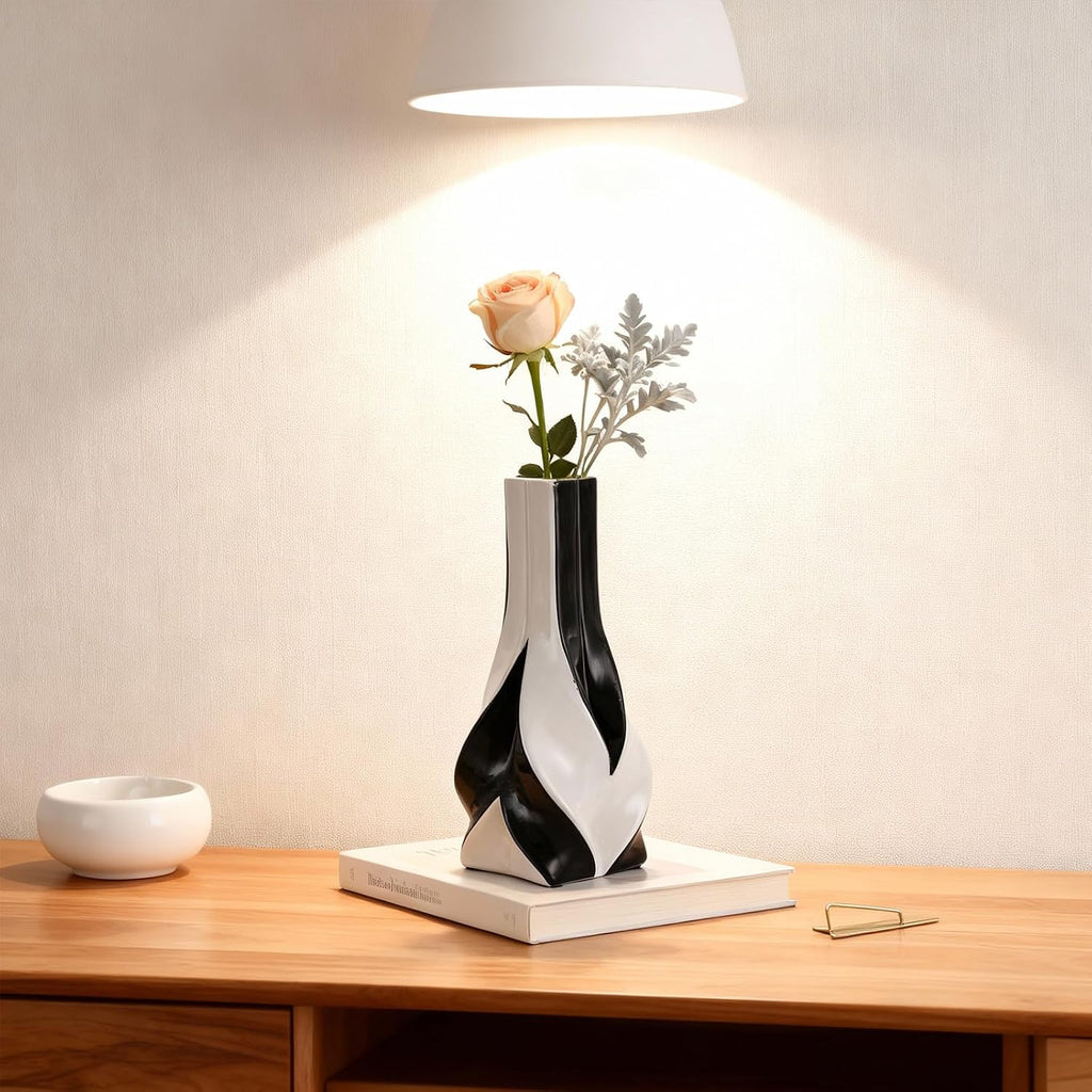 10.6" Tall Black and White Ceramic Vase – Modern Elegant Home Decor for Living Room, Table Centerpiece, Desk, Office, Perfect for Pampas Grass (Black White)