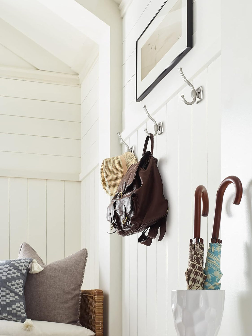 Amerock Kinsale Double Prong Satin Nickel Wall-Mounted Hook