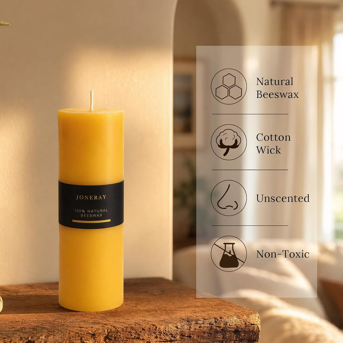 3 Pack Pure Natural Beeswax Pillar Candles 2×6 Inch
