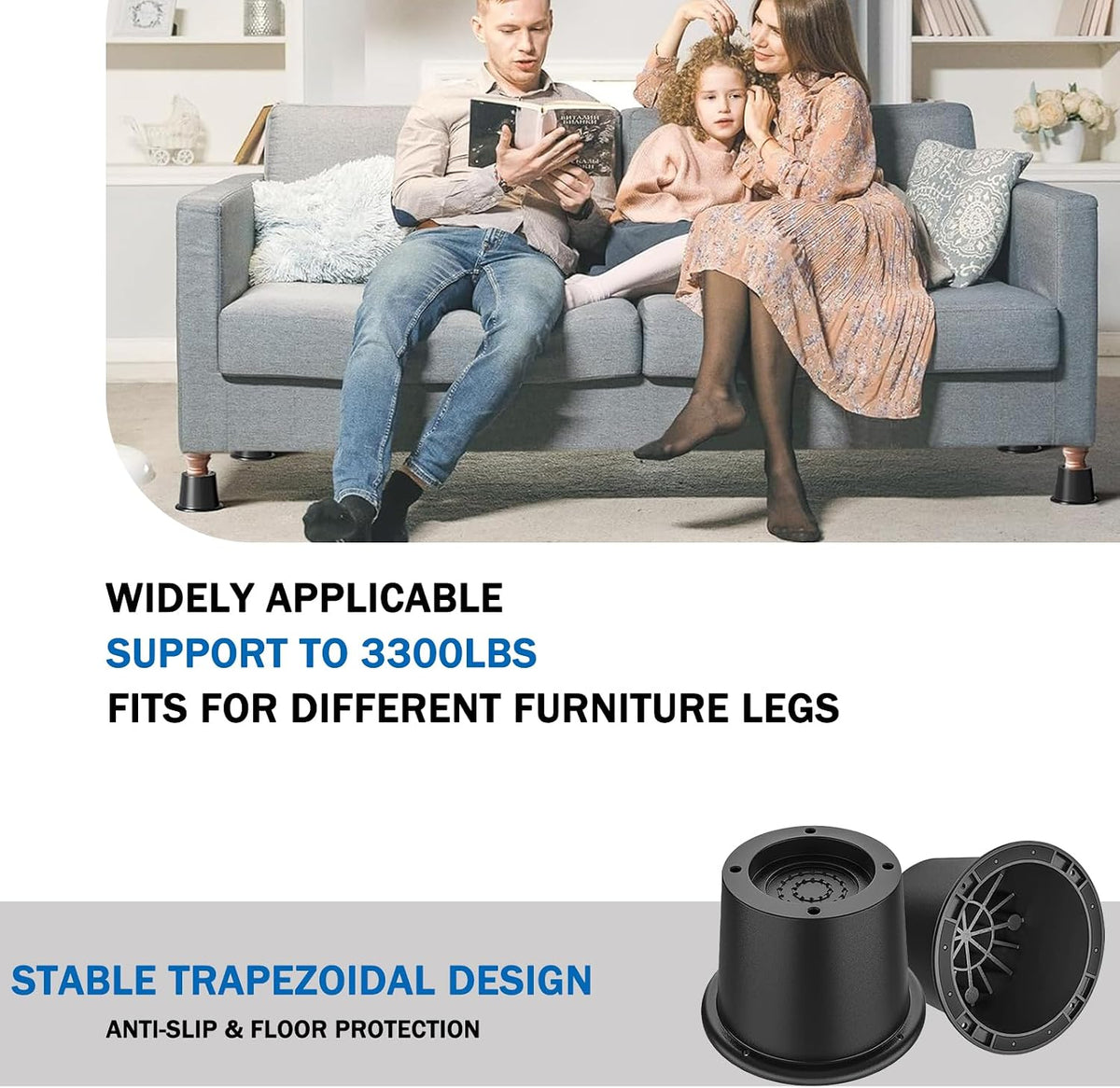 ANNKUT Round Bed Risers 2 inch Heavy Duty, Circle Furniture Risers for Chair, Table and Desk Legs Elevation (Pack of 8, Black)