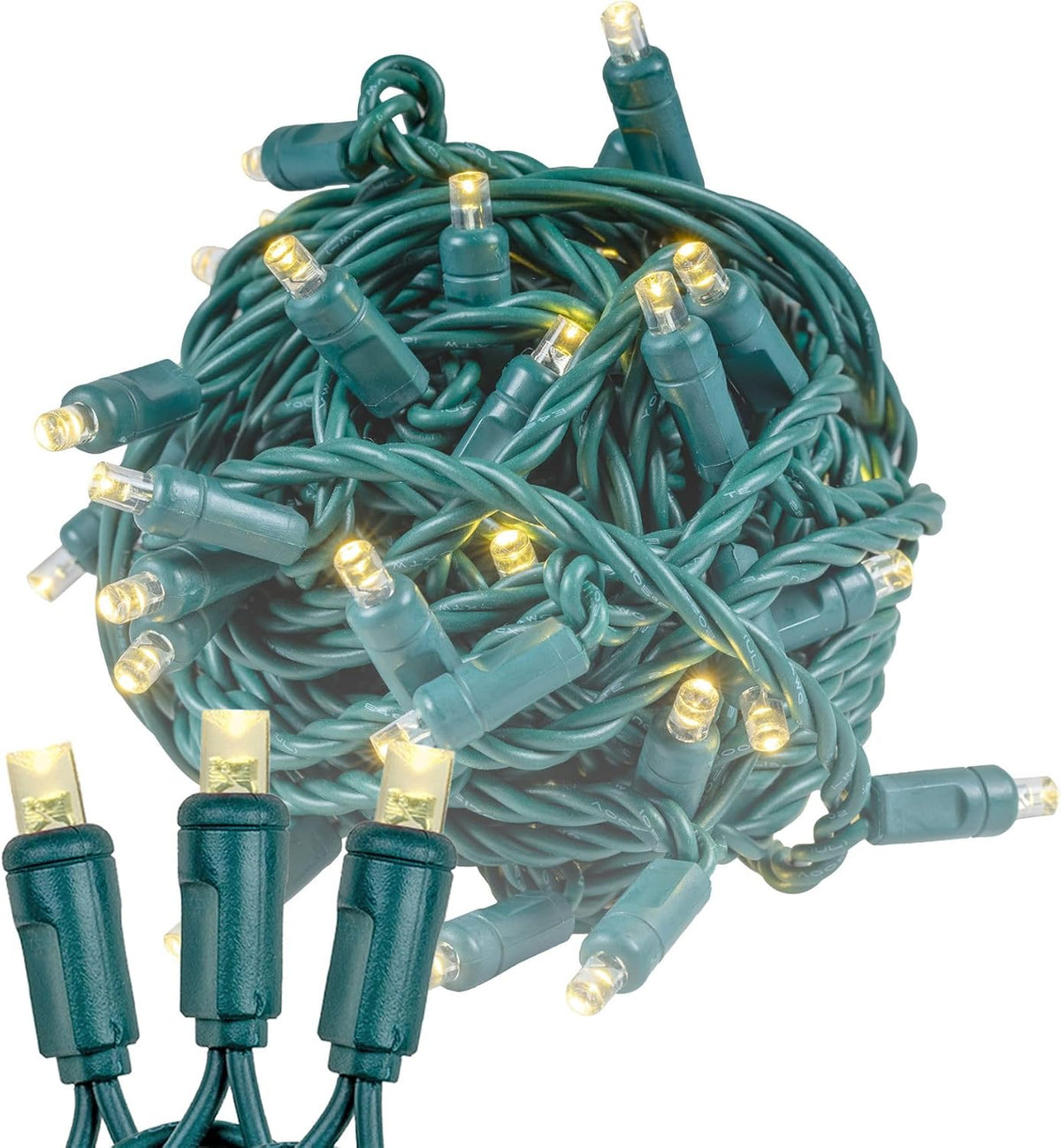 Novelty Lights 25ft 50 LED Warm White Christmas Lights Outdoor, Green Wire