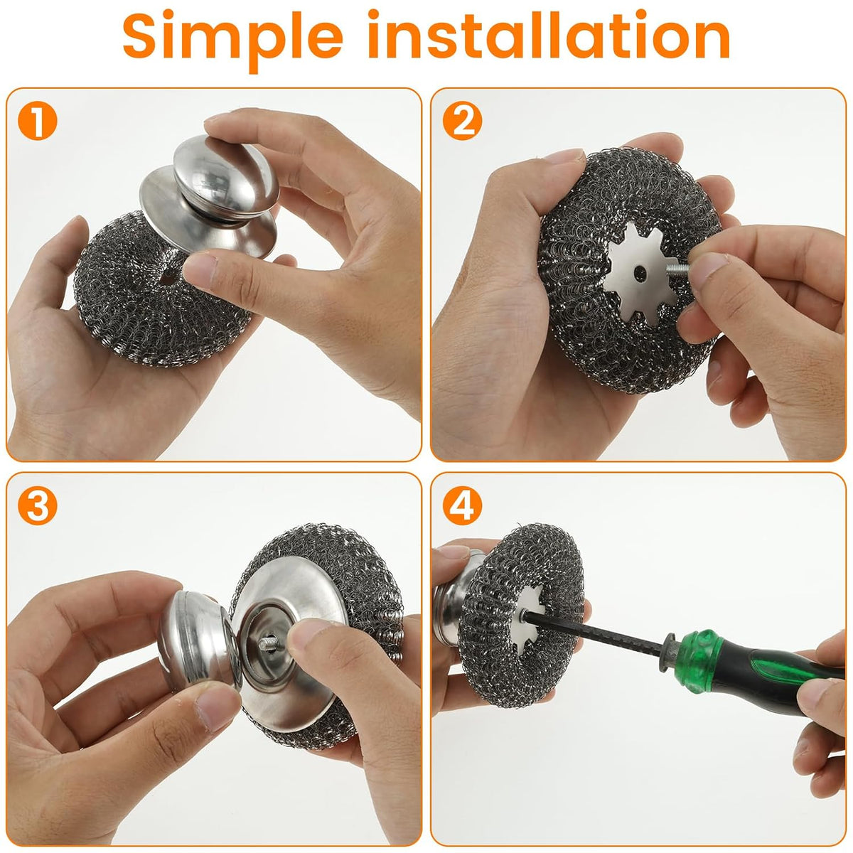 16 Pack Steel Wool Scrubber with 8 PCS Replacement Wire Pads Set, Replaceable Steel Pot Scrubber, Non Scratch Dish Sturdy, for Cleaning Pots, Pans, Grills, Sink