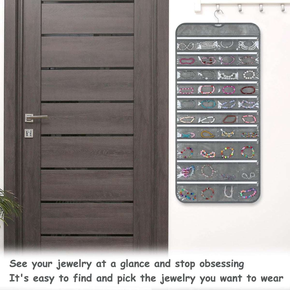 SynHHergyx 2 Pack Zippered Pocket Hanging Jewelry Organizer Dual-Sided Zipper Jewelry Holder Hanging Storage Organizer for Holding Earrings Bracelets Rings, Each with 80 Zippered Pockets