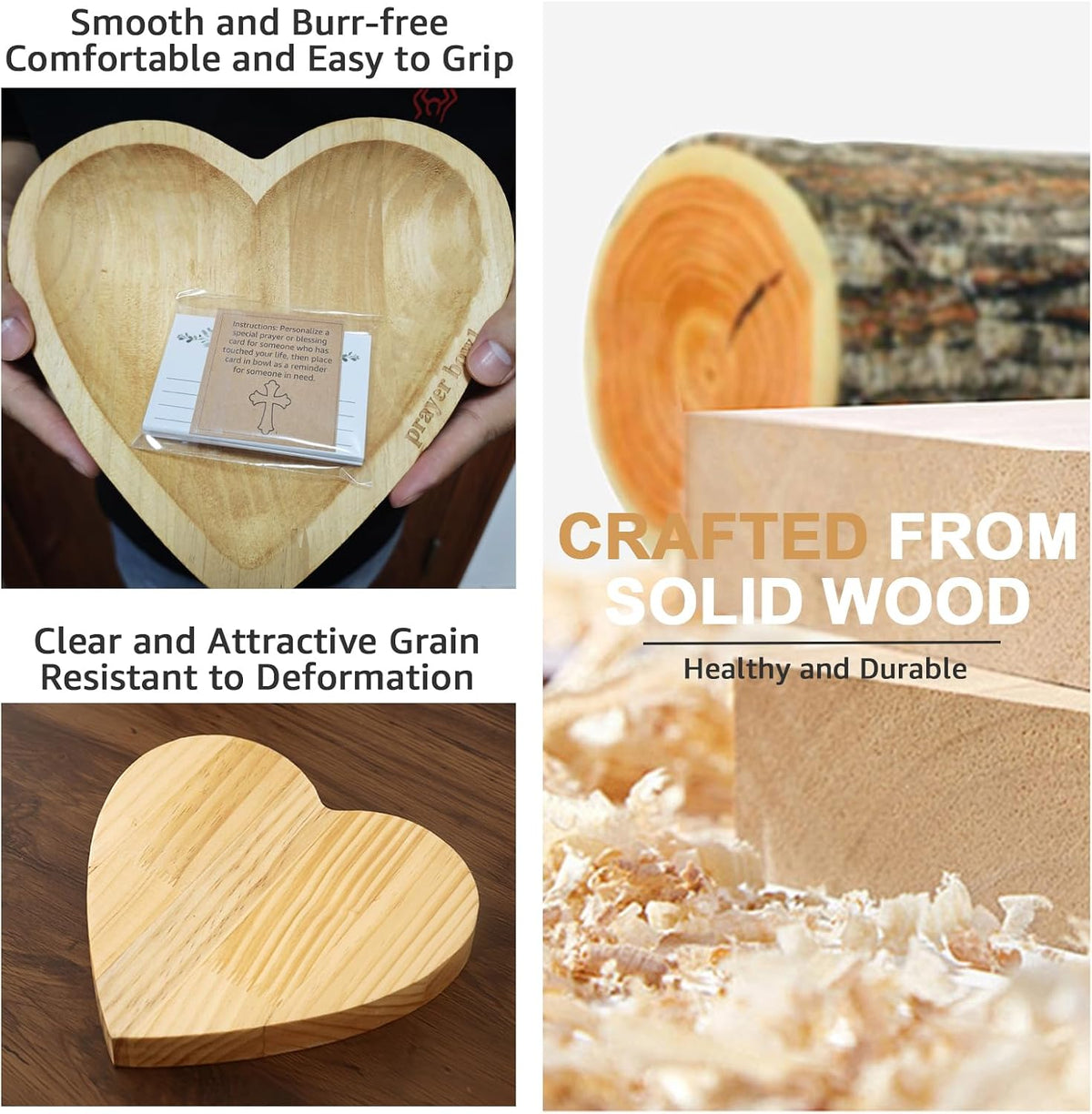 Prayer Bowl with 24 Blessing Cards, Heart Prayer Bowl Wooden