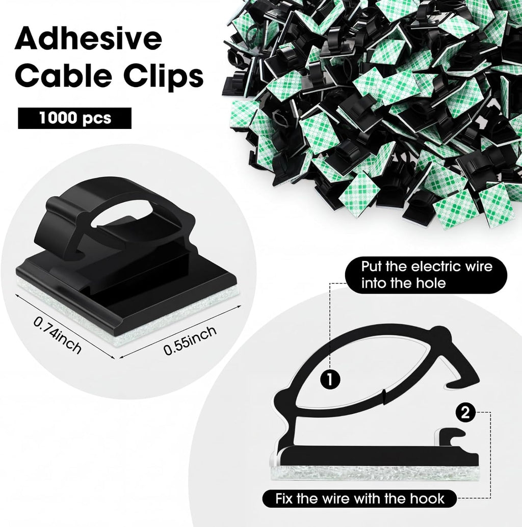 EBOOT 3/4” Adhesive Cable Wire Clips for Desk Wall Car, 1000 Pieces