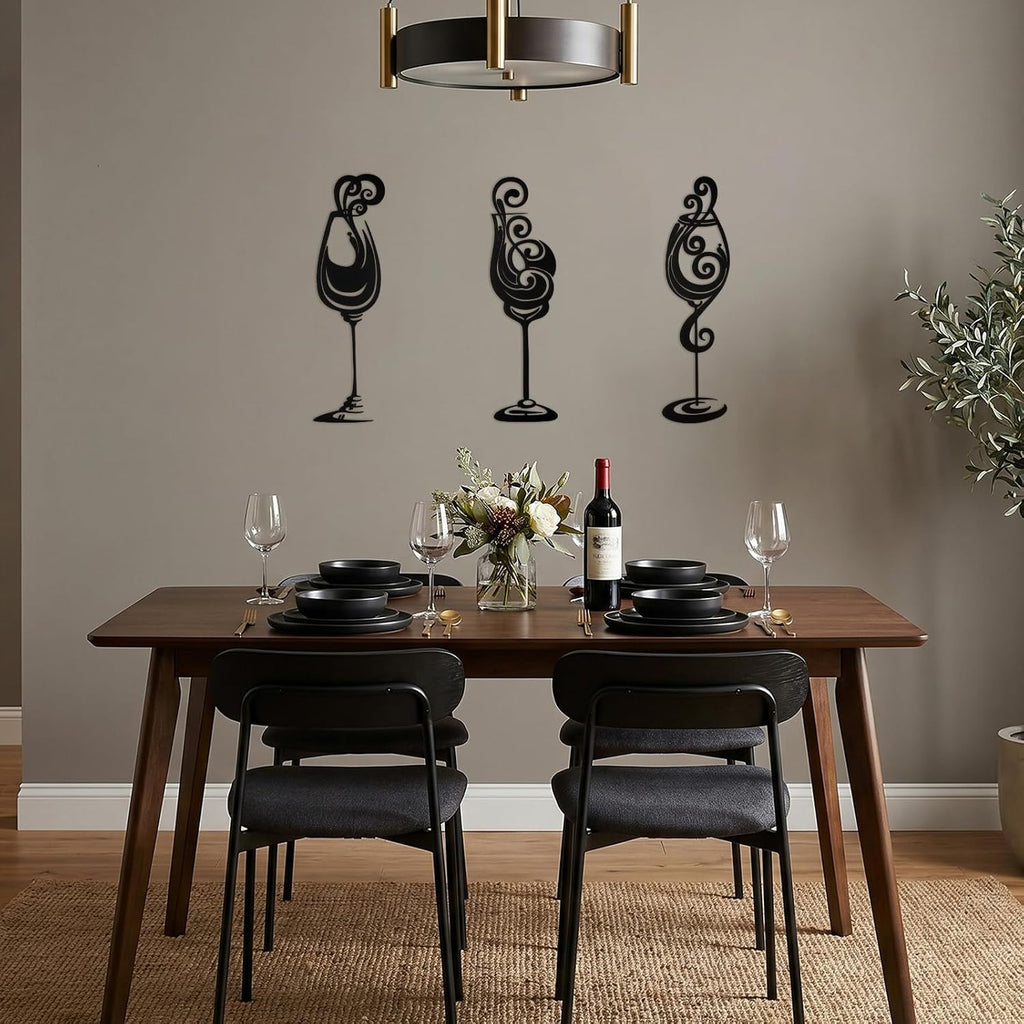 Otoolling 3 Pcs Wine Wall Art Black Metal Wine Sign 3 Style, Modern
